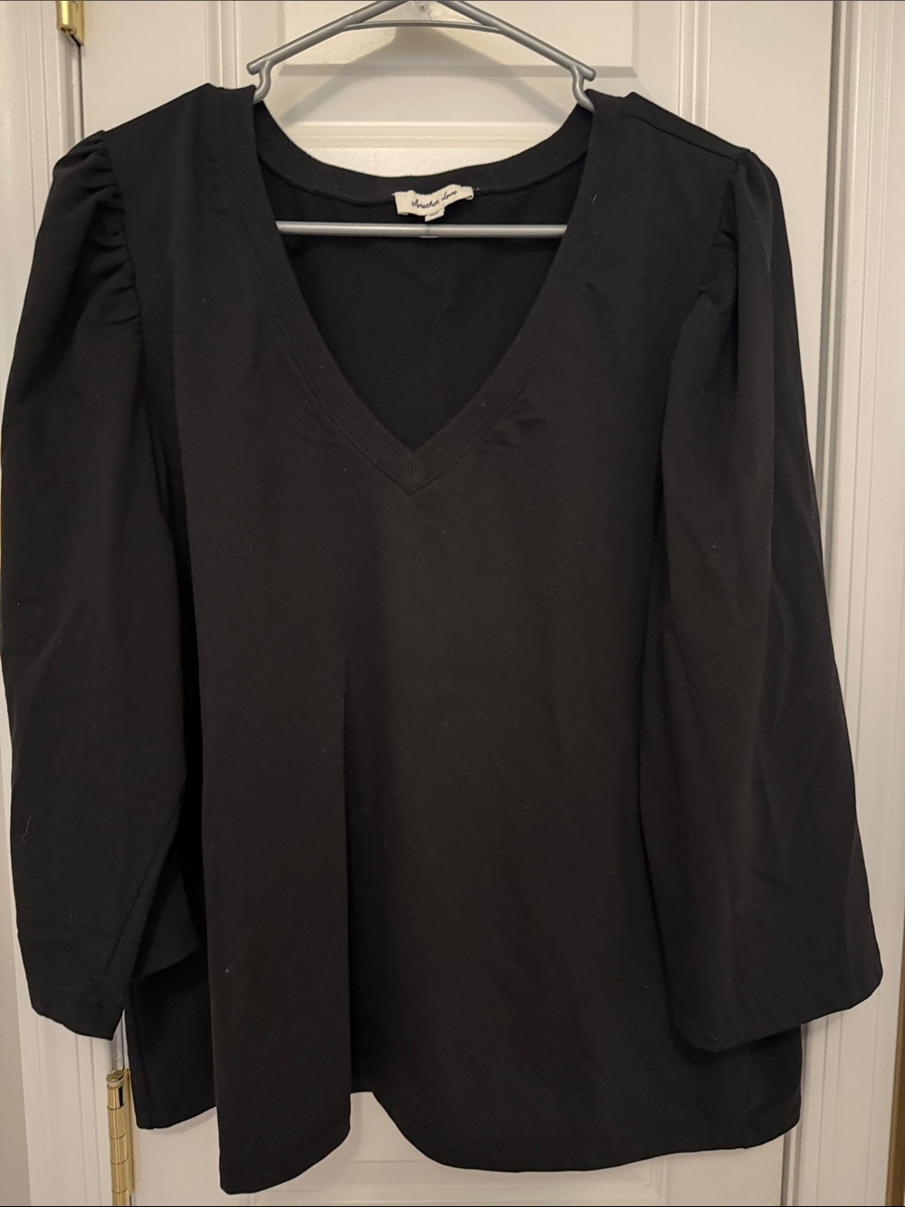 Another Love Black V-Neck Long Sleeve Puff Shoulder Top